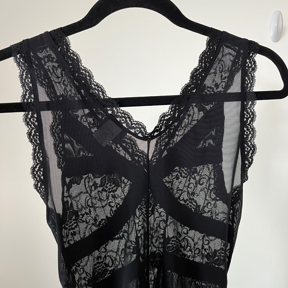 Fredericks of Hollywood Black Lace Chemise Sheer Bodycon Slip Dress Womens Small - Picture 6 of 11